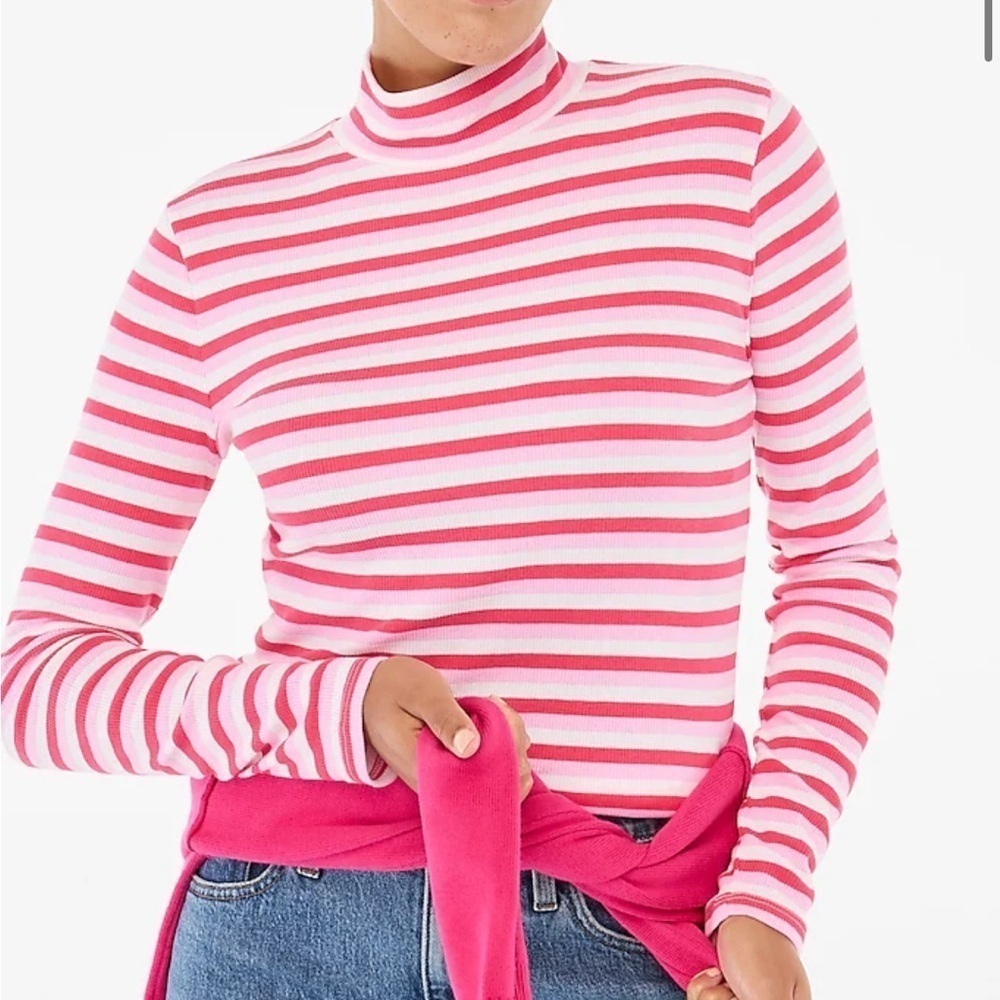 J crew Striped ribbed-knit mockneck top